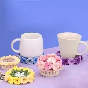 컵받침 DIY 패키지 세트 4p 수예 티코스터 뜨개실 만들기