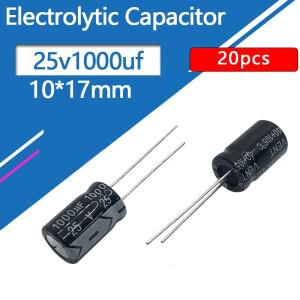 25V1000UF 10x17mm 알루미늄 전해 콘덴서 1000uf 25v 25v1000mf 1000mf25v 25v1000MFD 1000MFD25Volt