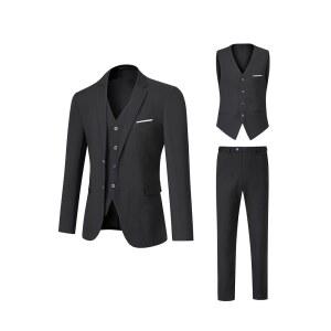디트러스트 남성 정장 3종 슬림핏 정장 세트, 타이가 있는 투버튼 솔리드 재킷 조끼 바지, 남성 턱시도 정장 세트