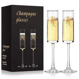 오션 아이스 샴페인 부부 플루트, 웨딩 샴페인 플루트 유리 7온스, 스트레이트 샴페인 잔 세트 2개, 신랑 신부 샴페인 잔, 부부 선물, 결혼 선물