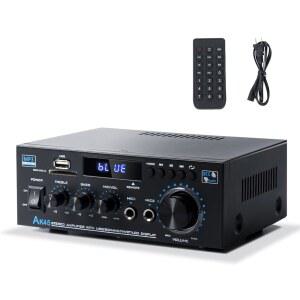 블루투스 스테레오 수신기 및 홈 오디오 앰프, 시어터 책장 스피커용 300Wx2 2채널, FM 라디오 노래방, USB/SD/RCA/MIC/FM 포함, 리모컨 차고 바 파티용