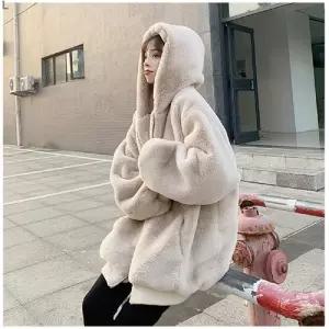 오버핏 페이크 후리스 밍크퍼 후드 집업 DHH-D16양털잠바 점퍼 여성자켓 플자켓 플털 퍼점퍼 뽀글이 뽀이