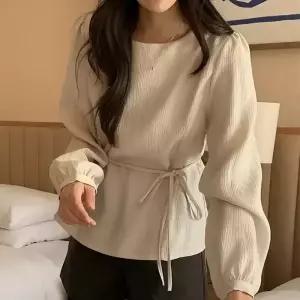 [코코블랑] [코코메이드]앰버 리보닝 퍼프 블라우스