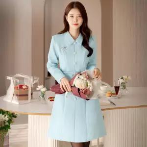 [시크라인] (~XXL까지) 레오닛 카라 트위드 벨트 원피스 겨울 하객룩 오피스룩 모임룩 격식룩 연말룩 빅사이즈