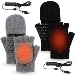 JaGely 2쌍 USB 가열 장갑 손가락 없는 손난로 전기 버튼이 있는 보온