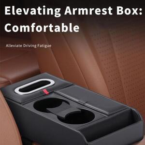 자동차 팔걸이 박스 차량용 콘솔 암레스트 쿠션 (컵홀더 2개, 티슈 박스, 핸드폰 수납함 포함) PU 가죽 높