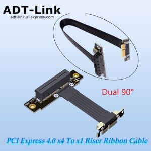 ADT PCI 익스프레스 4.0 x4 to x1 라이저 리본 케이블 그래픽 카드 1x 4x 연장 듀얼 90도 익스텐더