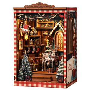 어른을 위한 책 누크 키트 - 3D 나무 퍼즐 DIY 미니어처 하우스 책장 장식 LED 조명이 있는 북엔드 공예 인형 집 가족 및 친구를 이상적인 선물