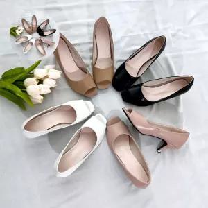 (놀꿈)슈즈플랜 H43 오픈토 4color 힐 여자구두 힐 결혼식구두 퍼프스 봄구두