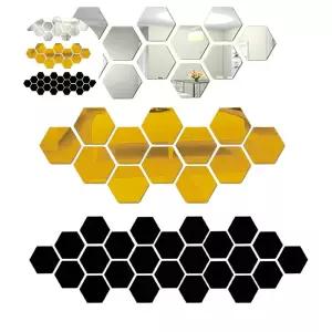 (놀꿈)육각 거울 골드소 안전 욕실 스티커 벽면 붙이는 안전한 거실 미니벽 시트지 거울 조각 타일 세면대