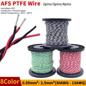 PTFE 와이어 AFS200 2핀 26/25/24/22/20/18/17/15/13AWG FEP 연선 주석 도금 구리 고온 DIY 전자 신호 케이