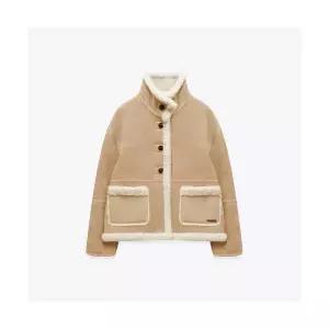 MARIE CLAIRE 배색 하이넥 인조 무스탕(MAFDJK09CBE)