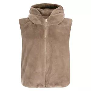 여성 밍크 방한 집업 후드 퍼 조끼 JVL-WVS-20107-베이지