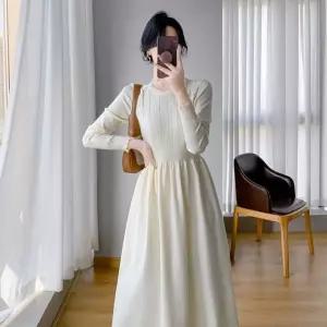 여성 추천 겨울 롱 원피스 추동 미디 무릎팍 니트 스커트 에 코트 이너 로 A라인 힛템