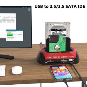 USB to SATA IDE 2.5 3.5 인치 하드 드라이브 리더기 HDD SSD 도킹 스테이션 듀얼 슬롯 외장 디스크 인클로