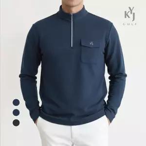 김영주골프 남성 플랩포켓 기모티셔츠 겨울 골프 등산 하이넥 집업 긴팔티 출근 데일리 KRMT1221