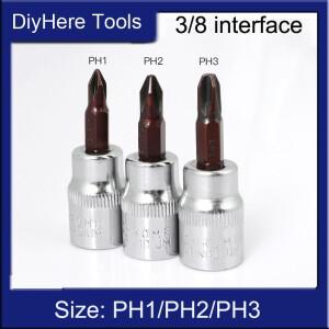 1개 십자 드라이버 비트 3/8인치 소켓 수공구 PH1 PH2 PH3 긴 48mm