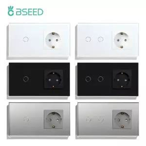 EU 전원 벽 소켓 BSEED 터치 라이트 스위치 흰색 검정색 300W 벽 Led 스위치 123Gang 1Way 크리스탈 유리