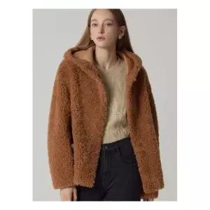 르오트호주산 양모100프로 퓨어 컬리 후드 코트 109061