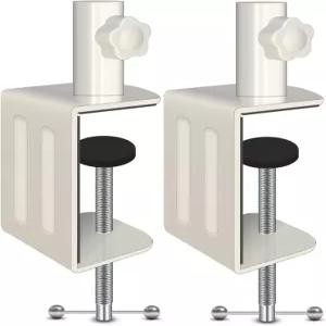 Jhanw 2팩 헤비 듀티 메탈 C-클램프(탑 홀 1개 포함) 조절 가능한 화이트 마이크 책상 마운트 스탠드 폴 및