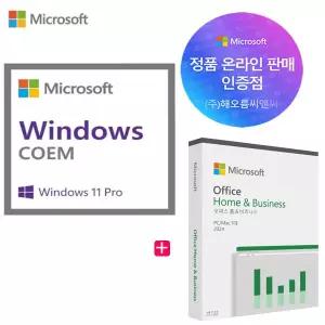 마이크로소프트 정품 윈도우11 Windows 프로 DSP +오피스 2024 홈앤비지니스 업무용 MS 패키지