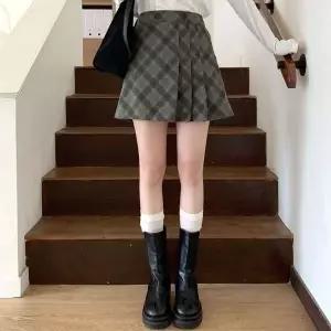[옷자락]여성 반 플리츠 포인트 체크 패턴 미니 스커트_P412978159