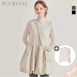 [블루레이스] [3SET]플라워 벌룬 원피스+니트+가방_B5W1OP3081