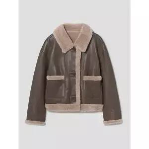 에잇세컨즈 칼라넥 페미닌 숏 레더 무스탕 브릭 355Y3VLY4C