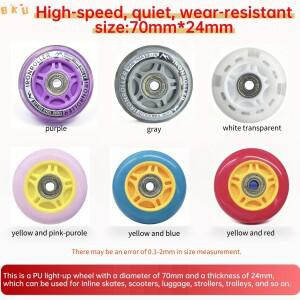 2개 70mm LED PU 발광 바퀴, 싱글 로우 롤러 스케이트 플래시 휠, 어린이 스쿠터 및 자전거용 발광 바퀴