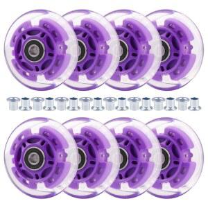 [미국배송] 및 청소년 초보자를 위한 휠구 8PCS 76MM 인라인 스케이트 바퀴 보라색 점멸 (보라색 76MM)