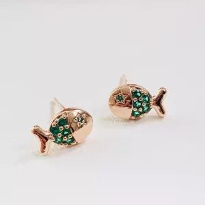 은침) 그린 큐빅 행운 재물 물고기 귀걸이 ( 피쉬 귀걸이 )