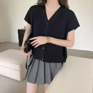 [하프클럽/]이지 데일리 V넥 캡소매하프티 니트웨어 오픈니트