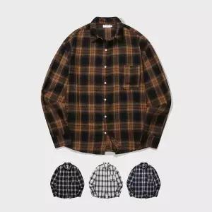 [셀러허브]남자 셔츠 남성 스판 옥스포드 체크 긴팔 오버핏 캐주 (S31806408)