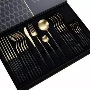 고급 OM84FR08 설날 블랙골드 스텐 프리미엄 커트러리 24P 선물