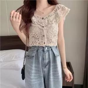 Rly 여름 플로럴레이스 니트 시스루 휴양지룩