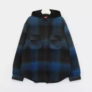 슈프림 스몰 패치로고 퀼티드 라인드 후드 플란넬 남성 셔츠 SS25S14 BLUE PLAID
