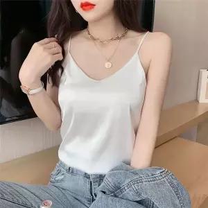 [하프클럽/]브이컷 실크 캐주얼 새틴슬리브리스 3톤