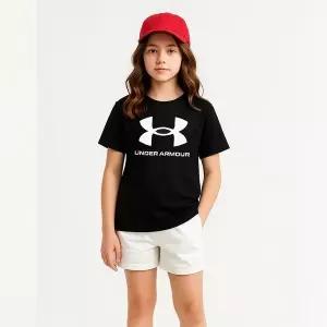 [하프클럽/] UA 라이브 스포츠스타일 그래픽 G 여성 여아 주니어 반팔티 블랙