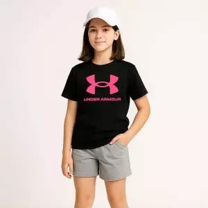 [하프클럽/] UA 라이브 스포츠스타일 그래픽 G 여성 여아 주니어 반팔티 블랙