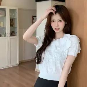 [하프클럽/]프릴넥 인기 데일리 반팔 니트