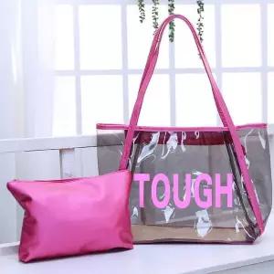 [하프클럽/]바캉스 투명백 비치백 해변 파우치포함 핫핑크투명 방수백