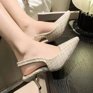 여자 데일리 체크 스틸레토 샌들힐 439