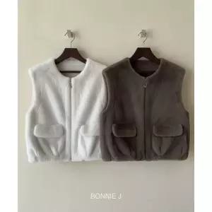 [하프클럽/]신상 페이크퍼 지퍼 조끼 집업 겨울 투포켓 숏조끼 루즈핏 여성