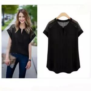 [하프클럽/]노카라 LS24200 캐주얼 어깨 망사 필수템 시스루 반팔