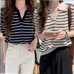 [하프클럽/]여성 카라넥 데일리 스트라이프 여름 클래식 카라 넥