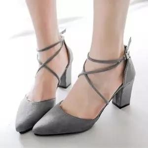 여성 스웨이드 스틸레토 발목 스트랩 세무 펌프스힐