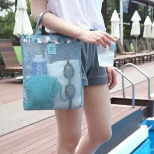 [하프클럽/]스퀘어 쉐입 물놀이 가방 메쉬 소재 비치백 토트백