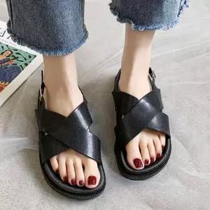 베이직 크로스 샌들 스트랩 여름슈즈 데일리 레더