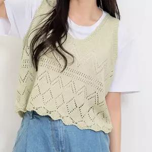 [하프클럽/]여자 펀칭 니트 조끼 여름 브이넥 민소매 베스트 크롭