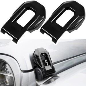 후드 래치 락 캐치 브래킷 커버 2018-2024 지프 랭글러 JL JLU 언리미티드 스포츠 프리덤 사하라 루비콘 글래디에이터 JT 2도어 및 4도어 외부 액세서리 장식(블랙 2개)